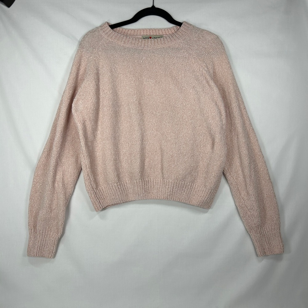 Love Change Italy Soft Pink Chenille Raglan Knit Sweater – Ribbed Trim – XL